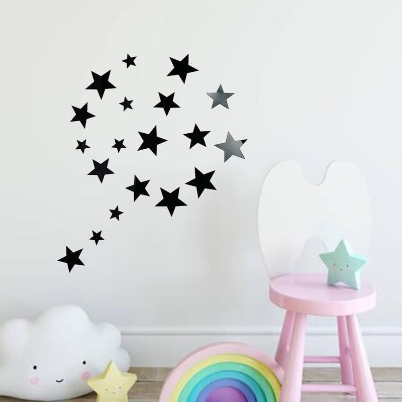 TVPHLLY 40Pcs Black Stars Acrylic Mirror Wall Stickers with Adhesive Art Decal Satin Paper Baby Kids Bedroom Home DIY Decor Removable Stickers (Black Stars) - Image 1